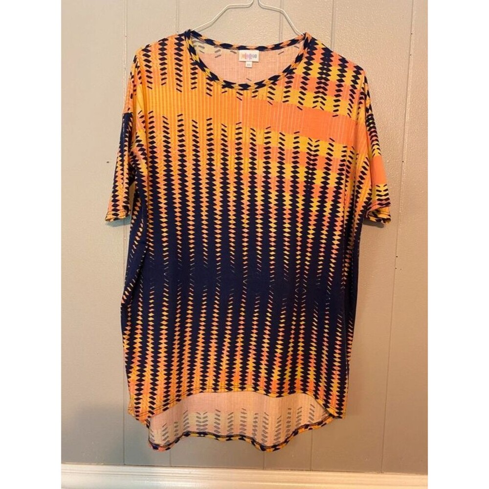 Lularoe Irma XS Yellow Peach Navy